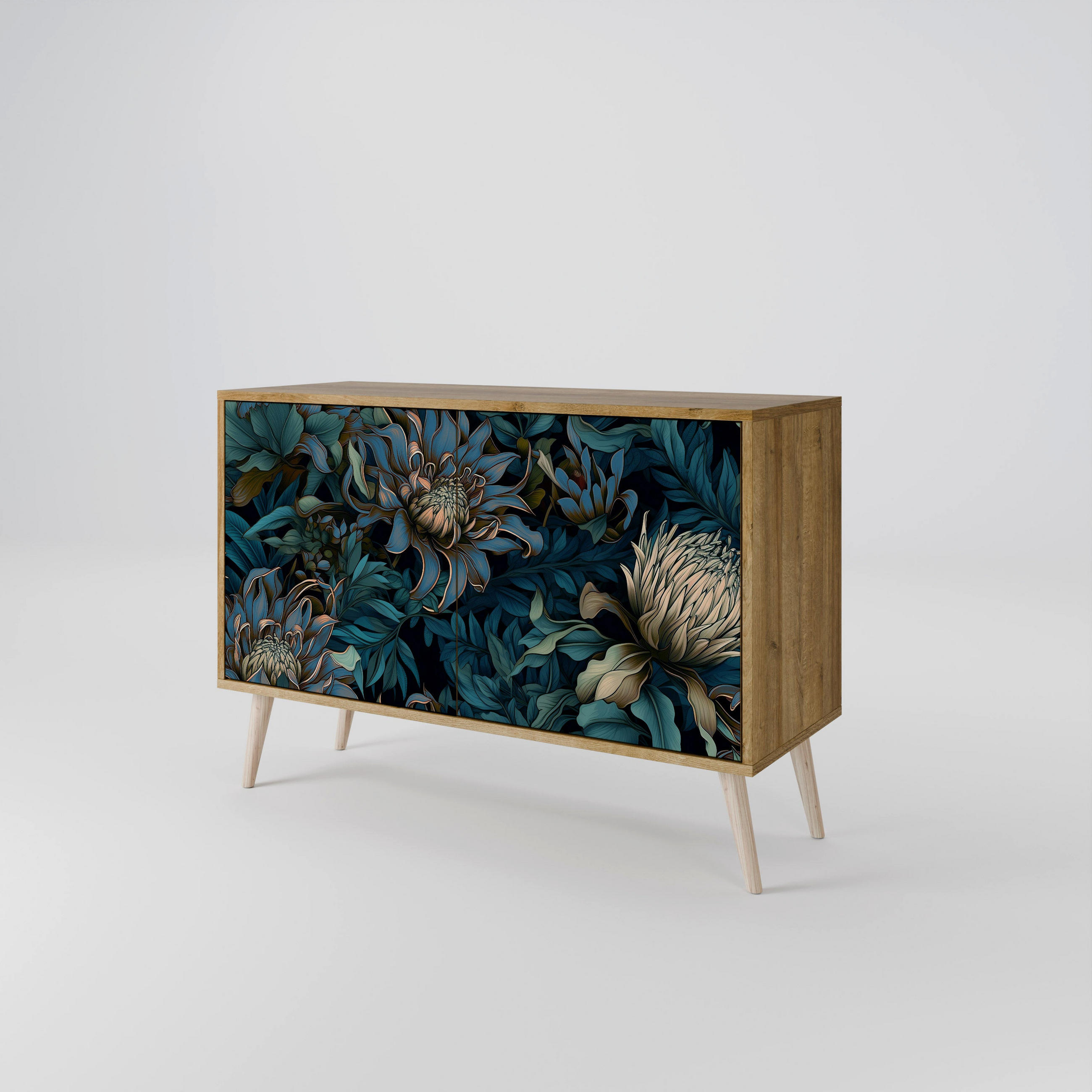 SIDEBOARD TWILIGHT BLOOM, Eicheneffekt, 111x42x77,5 cm, 2 Türen - Eichefarben/Buchefarben, Holzwerkstoff/Buchenholz (111/77.5/42cm) - SpaceRebels
