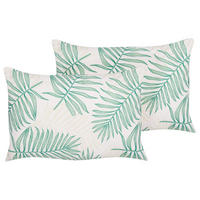 GARTENKISSEN 2er-Set Blattmuster Beige/Grün 40/60 cm Poggio - Beige, Textil (40/60cm) - Beliani