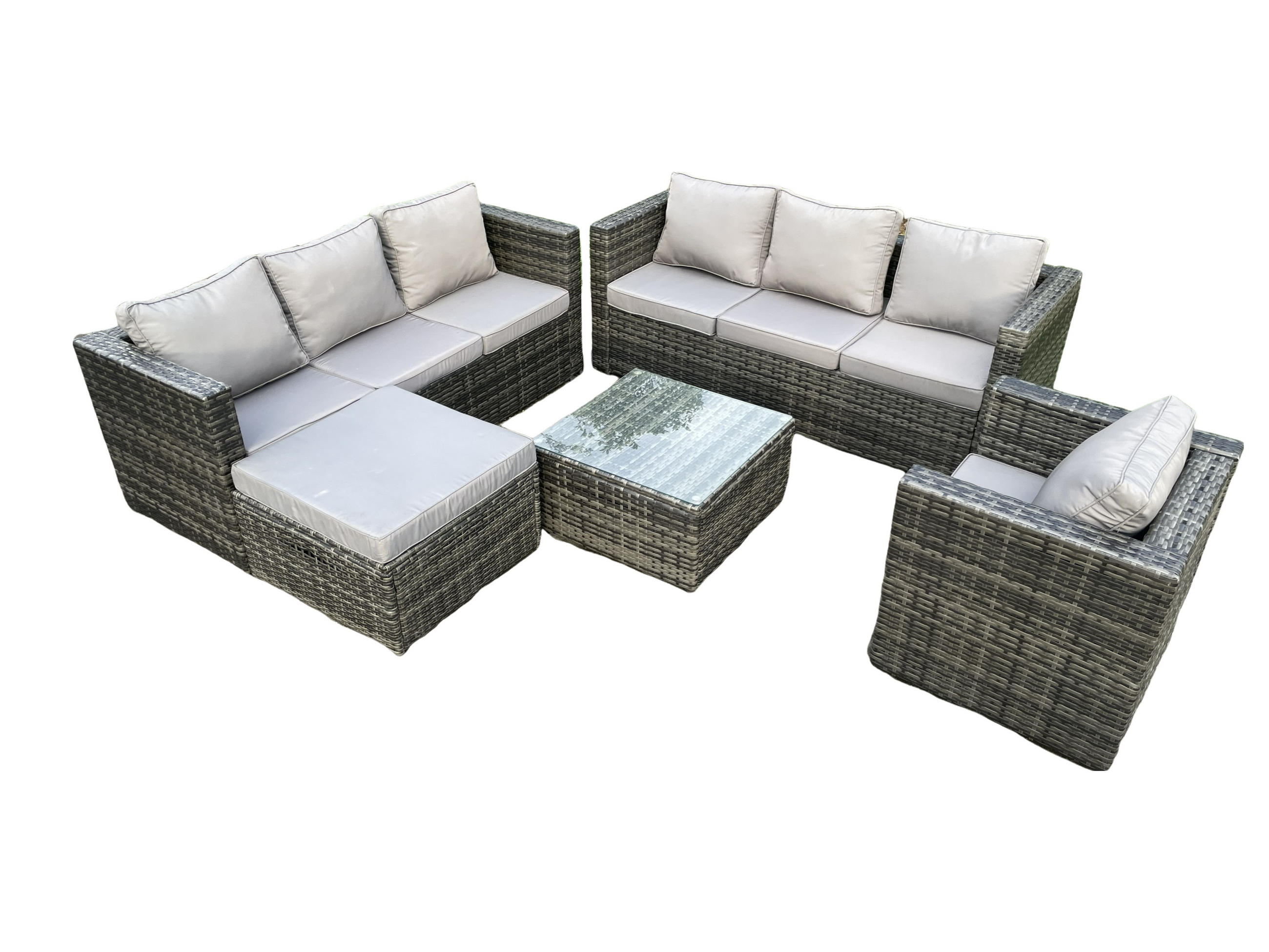 GARTENMÖBELSET Polyrattan 8-Sitzer - Dunkelgrau, Metall - Fimous