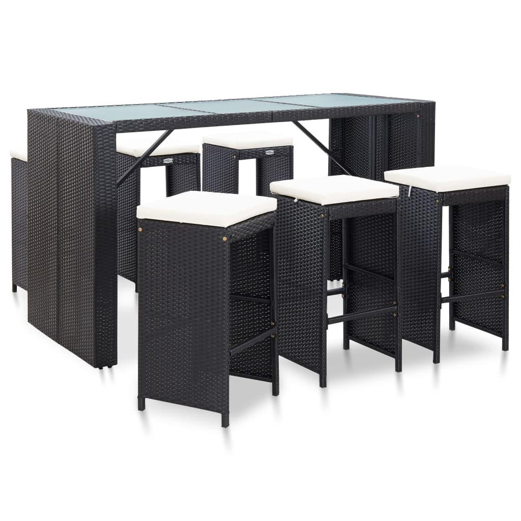 BARSET mit 6 Barstühle aus Poly Rattan, Schwarz, 7-teiliges Set - Schwarz, Kunststoff - vidaXL