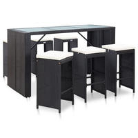 BARSET mit 6 Barstühle aus Poly Rattan, Schwarz, 7-teiliges Set - Schwarz, Kunststoff - vidaXL