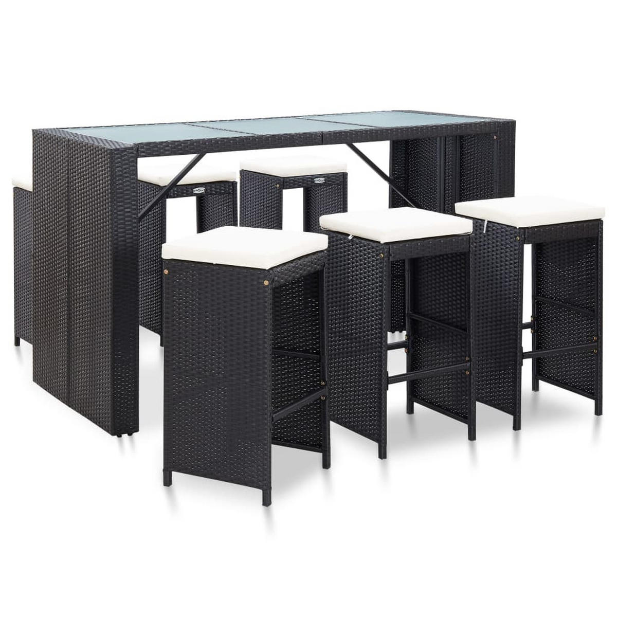 BARSET mit 6 Barstühle aus Poly Rattan, Schwarz, 7-teiliges Set - Schwarz, Kunststoff - vidaXL