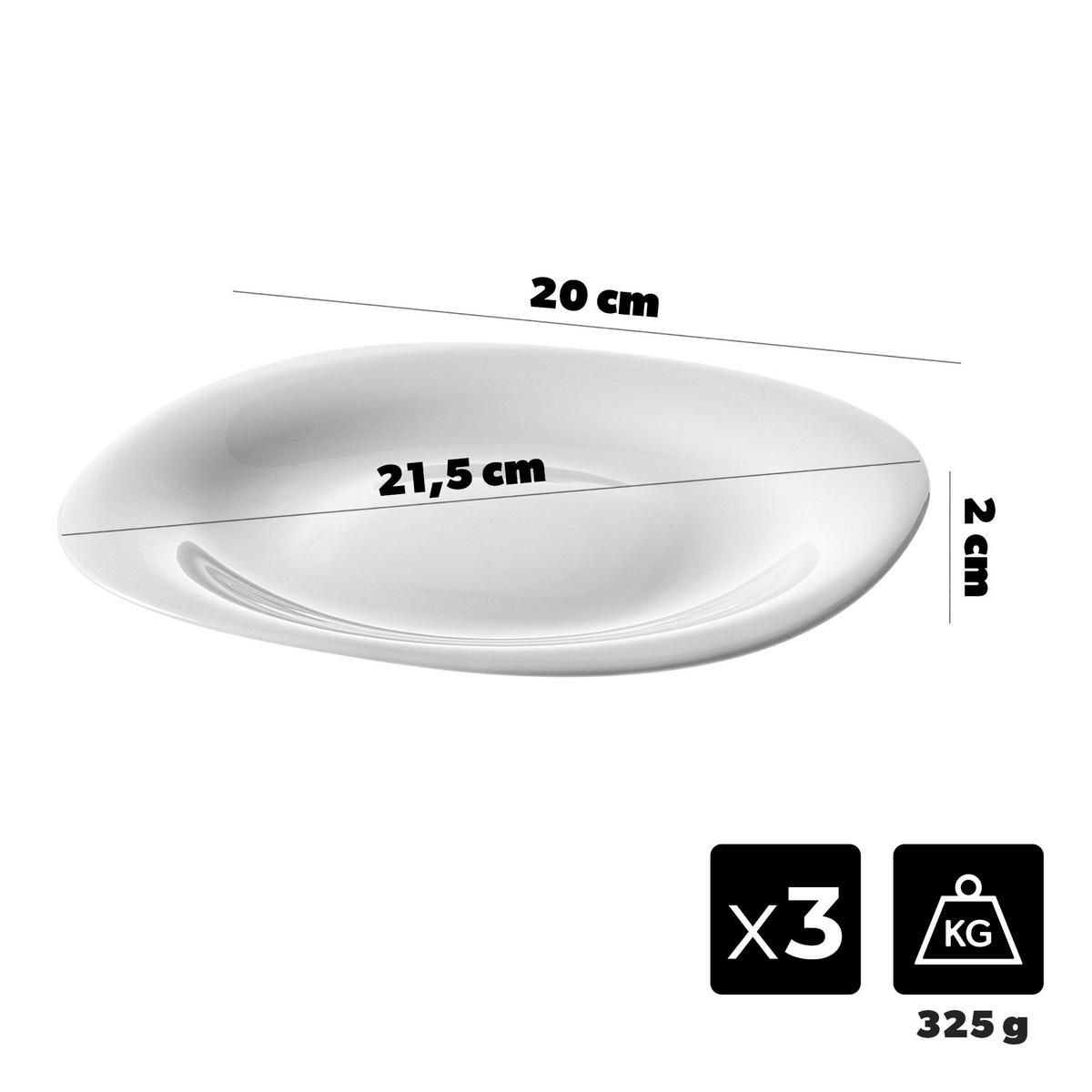 KADAX Dessertteller 21cm Kuchenteller 3 Stk - Weiß, Glas (21.5/1.7/20.2cm) - KADAX