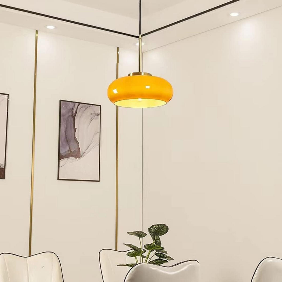 PENDELLEUCHTEN,METALL + Glas, 220 V, 12 W, Durchmesser 38 cm - Gelb, Metall (28/28/15.5cm) - Authentics