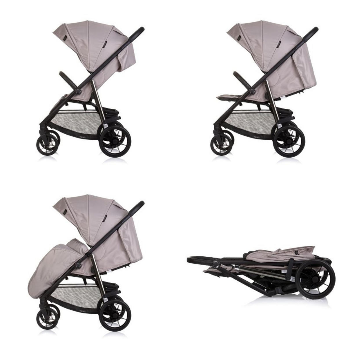KINDERWAGEN Insta hellbraun Fußabdeckung, Federung, Korb, Gurt, klappbar - Braun, Metall (87/53/105cm) - Chipolino