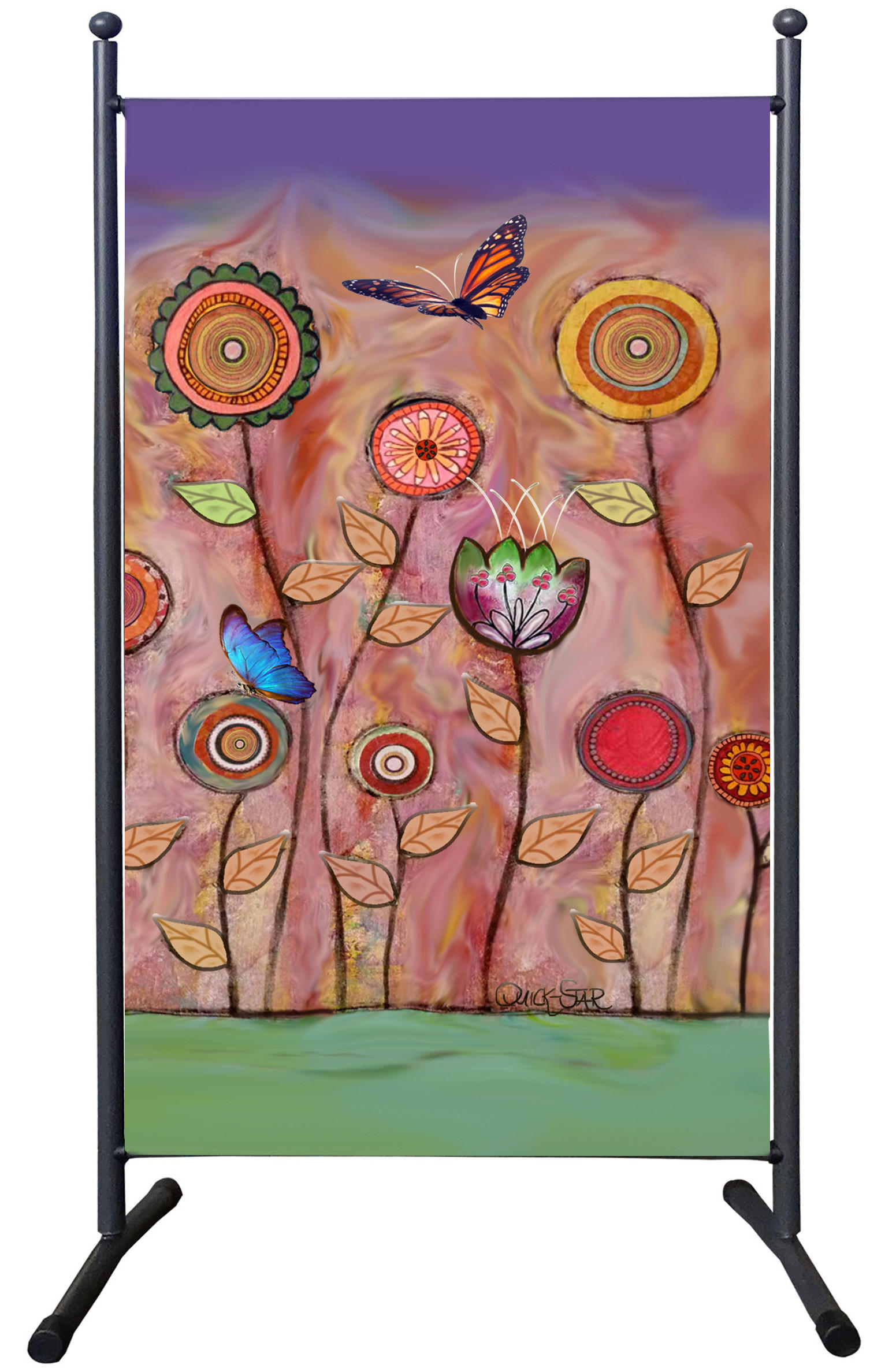 PARAVENT 1-tlg. 180x78 cm RETRO Flowers - Dunkelorange/Multicolor, Metall (78/180cm) - QUICK STAR