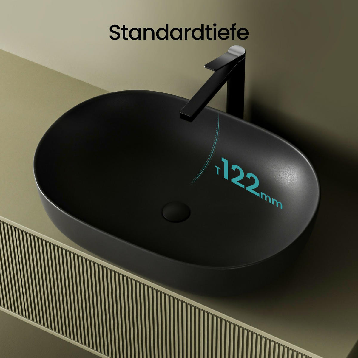 WASCHBECKEN Mattschwarz 60 / 41,5 / 13,5 cm - Schwarz, Keramik (41.5/13.5/60cm) - EMKE