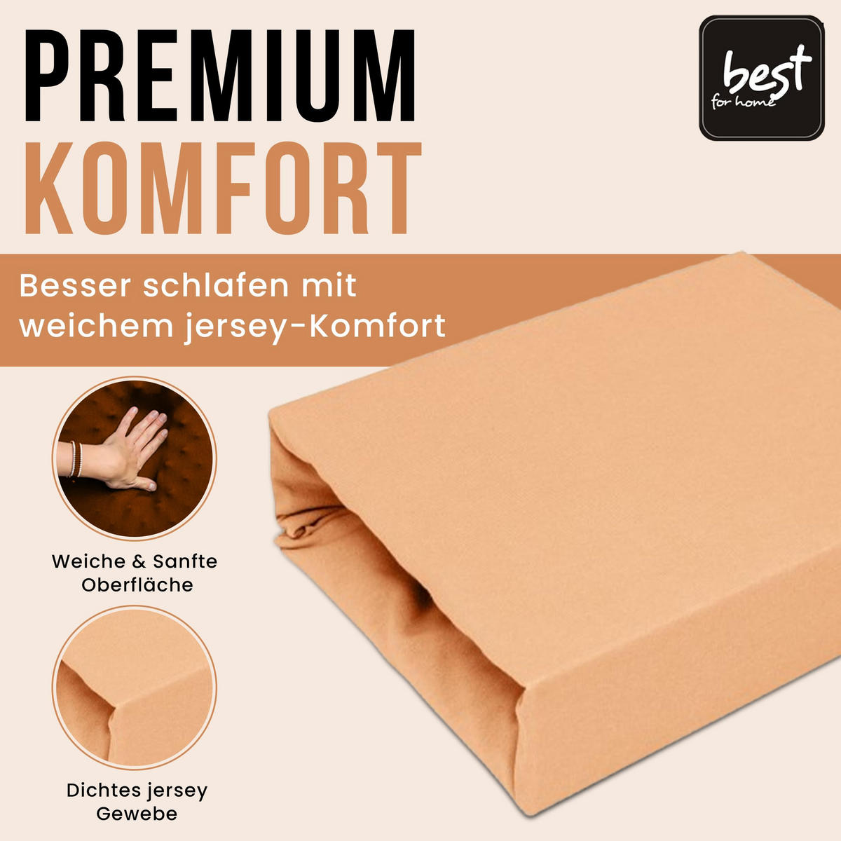 SPANNBETTLAKEN 200/220 cm, Jersey Elastisch 100 % Baumwolle Lachs - Sandfarben, Textil (200/220cm) - Best For Home