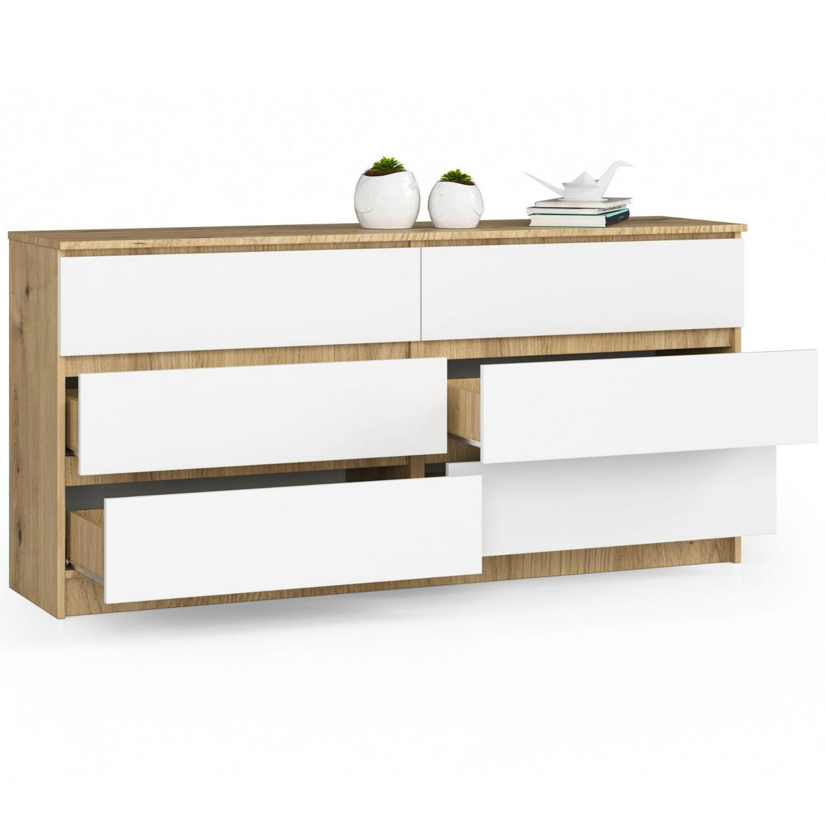 KOMMODE Eiche Artisan, Weiß 77/160/40 - Eiche Artisan/Weiß, Holzwerkstoff (160/77/40cm) - RAUMHIRSCH FURNITURE