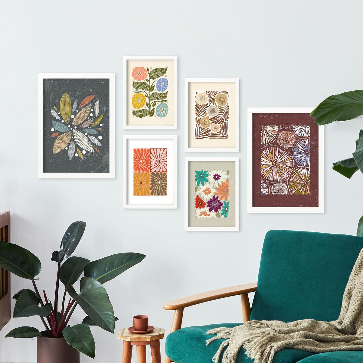 POSTER Set Mit 6 Drucken Von Blütenblättern In Der Sammlung Ethnischere Dekorative Rahmen Für Ihr Zuhause Wandkunstdruck A3 & A4 Weißer Rahmen - Weiß, Papier (29/3cm) - Nacnic