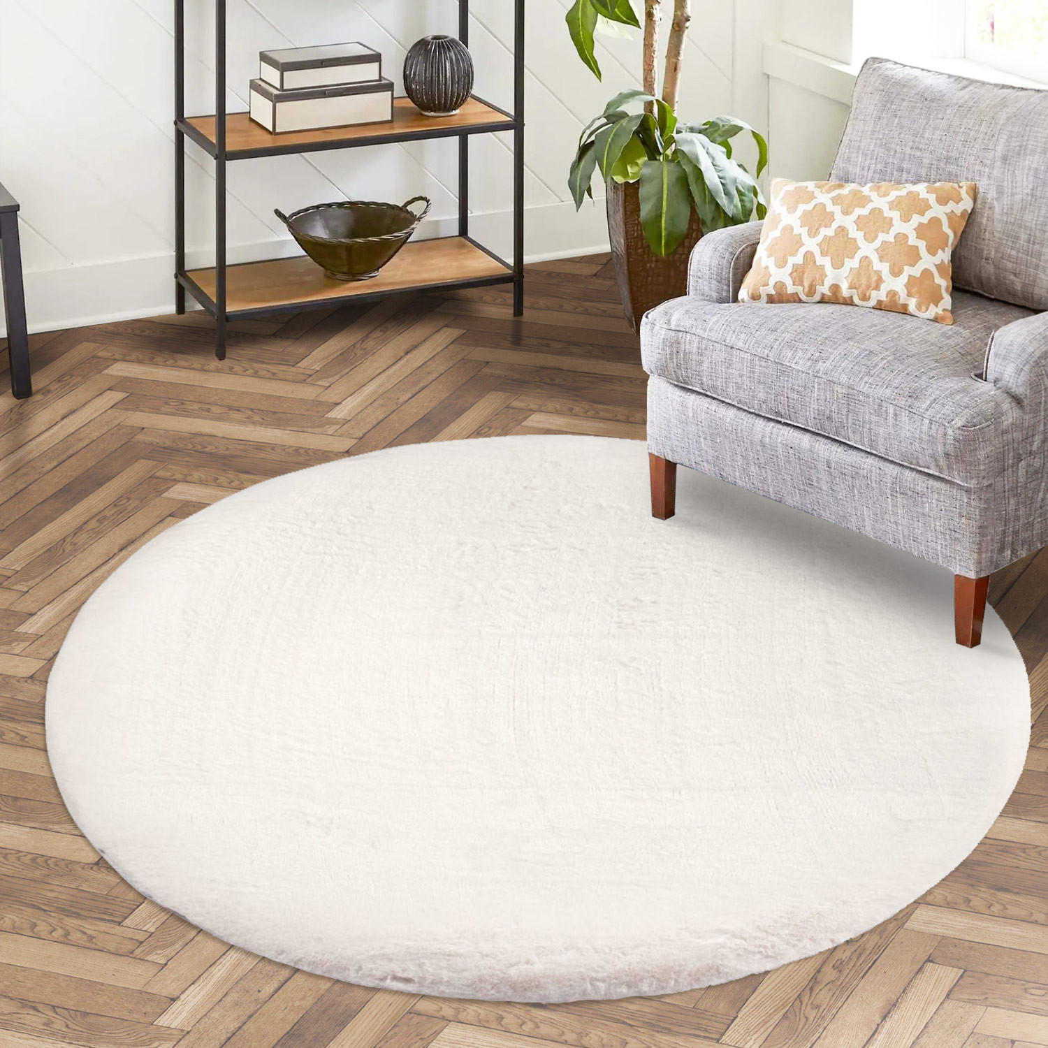 HOCHFLOR-TEPPICH Topia 400 Weiß 120 cm Rund - Weiß, Textil (120/120cm) - carpet city