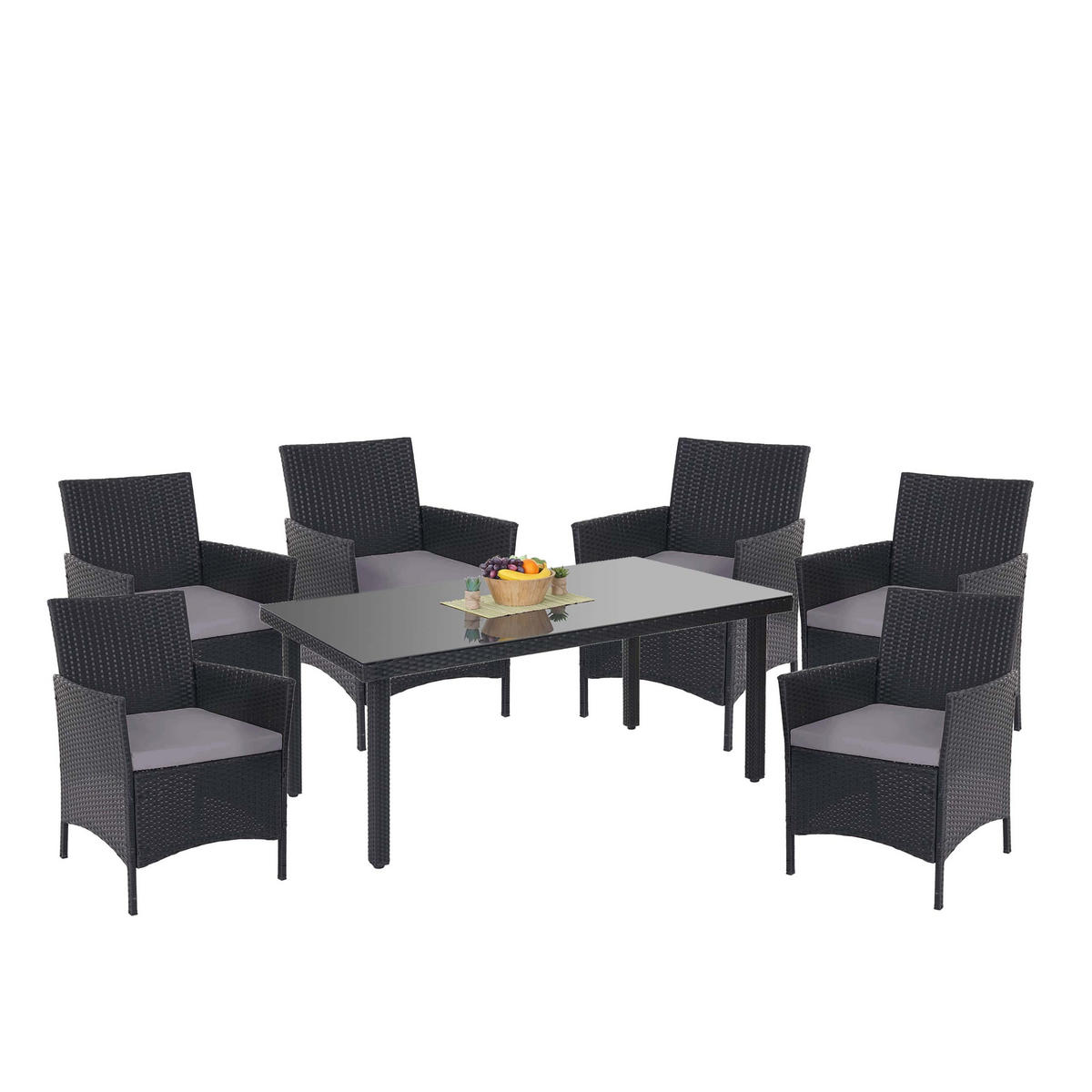 POLY-RATTAN-GARNITUR Anthrazit - Anthrazit, Kunststoff - MCW