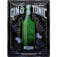 BLECHSCHILD 30/40 cm Open Bar Gin & Tonic Green Edition - Multicolor, Metall (30/40/0.2cm) - Nostalgic-Art