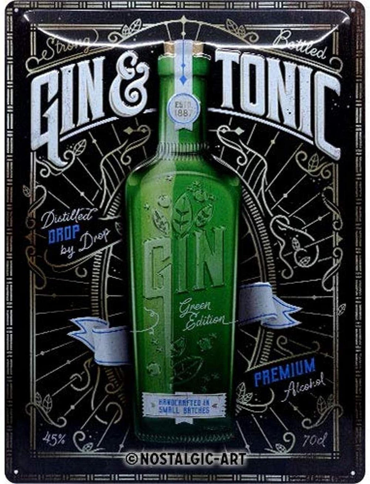 BLECHSCHILD 30/40 cm Open Bar Gin & Tonic Green Edition - Multicolor, Metall (30/40/0.2cm) - Nostalgic-Art