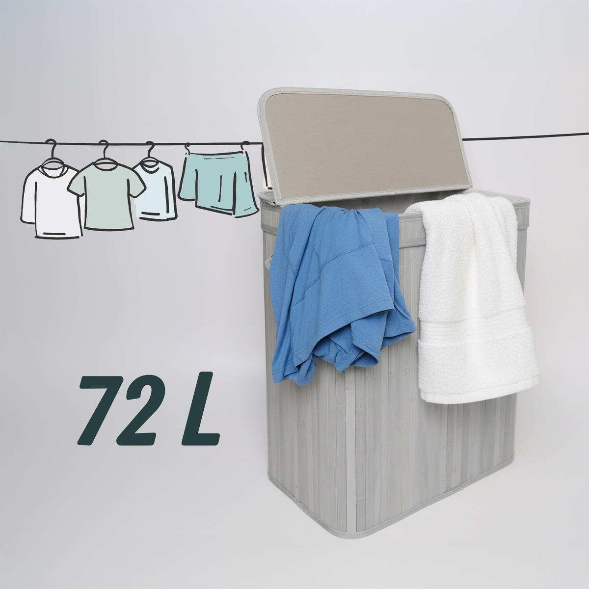 KÔŠ na prádlo - sivá, drevo/textil (30/40/60cm) - Relaxdays