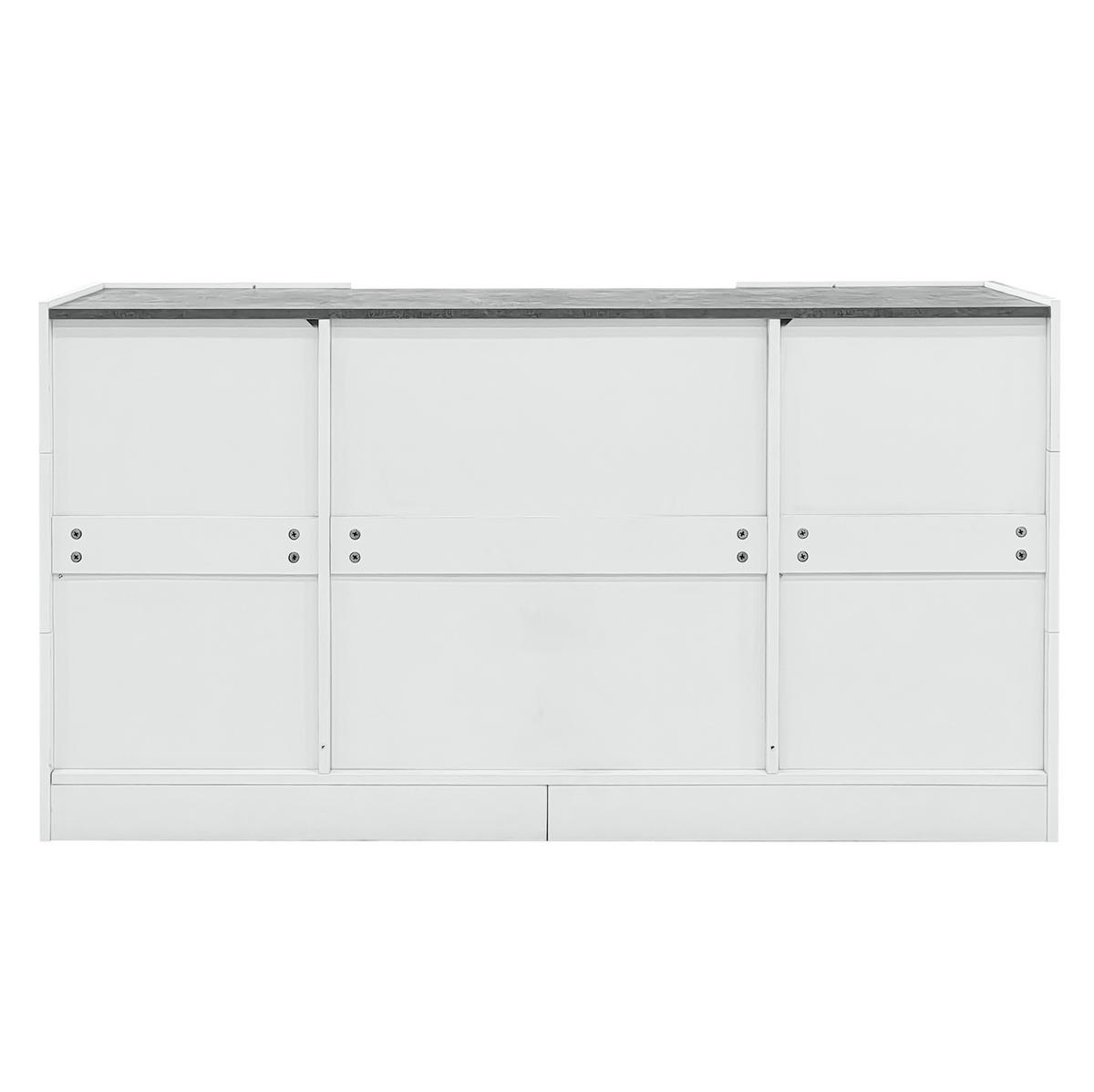 SIDEBOARD 140/35/75 cm in Weiß und Marmorlook mit 2 Türen, 3 Schubladen und LED - Weiß, Holzwerkstoff (140/75/35cm) - Flora Grace