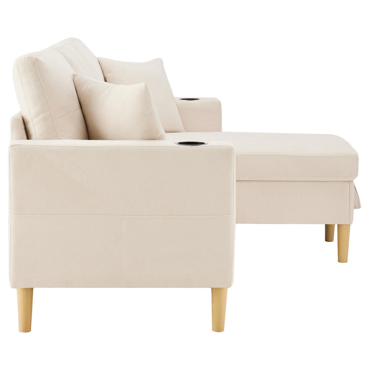 ECKSOFA L-Form Baumwoll-Leinen mit Stauraum und Getränkehaltern 175/129/90 cm Beige - Beige, Textil (175/129cm) - Redom