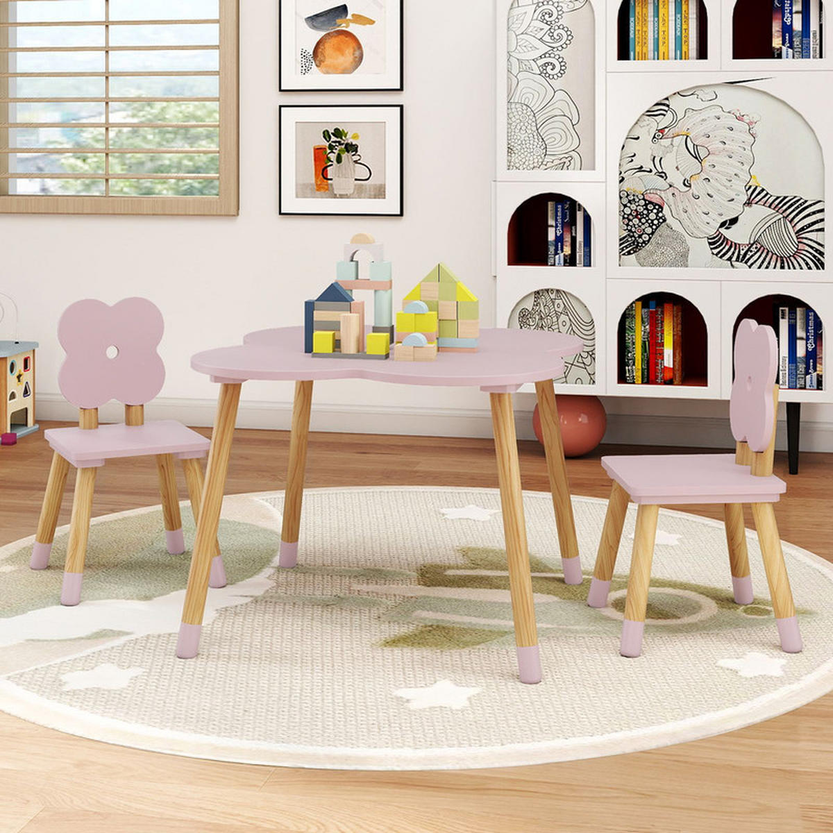 KINDERTISCH mit stuhl rosa(3-tlg) - Pink, Holzwerkstoff (60/44/60cm) - COSTWAY