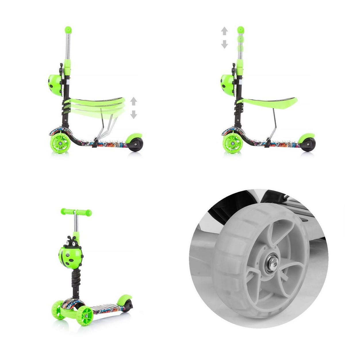ROLLER Rutscher Kiddy 2 in 1 hellgrün Höhe einstellbar 3 Räder mit Licht - Grün, Kunststoff (56/15/27cm) - Chipolino