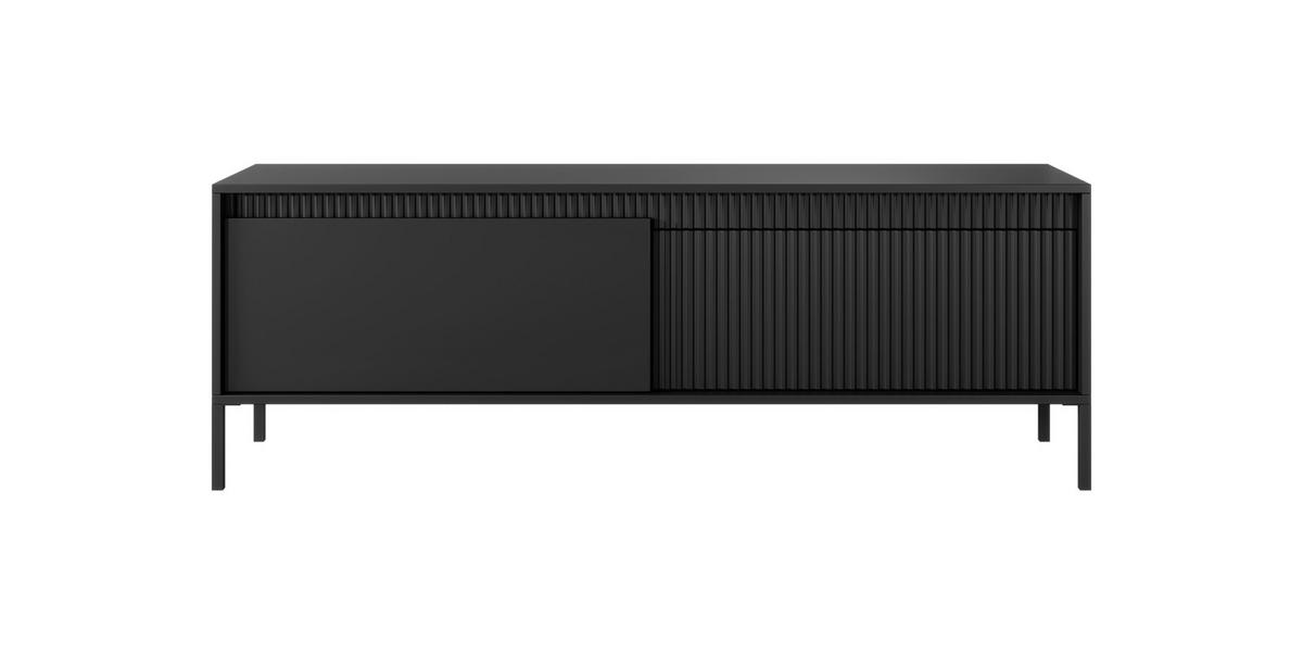 TV-LOWBOARD Ferrato D 153 cm Schwarz - mit 2 Türen und Riffel-Optik - Schwarz, Holz/Holzwerkstoff (153/53/39cm) - Ravio