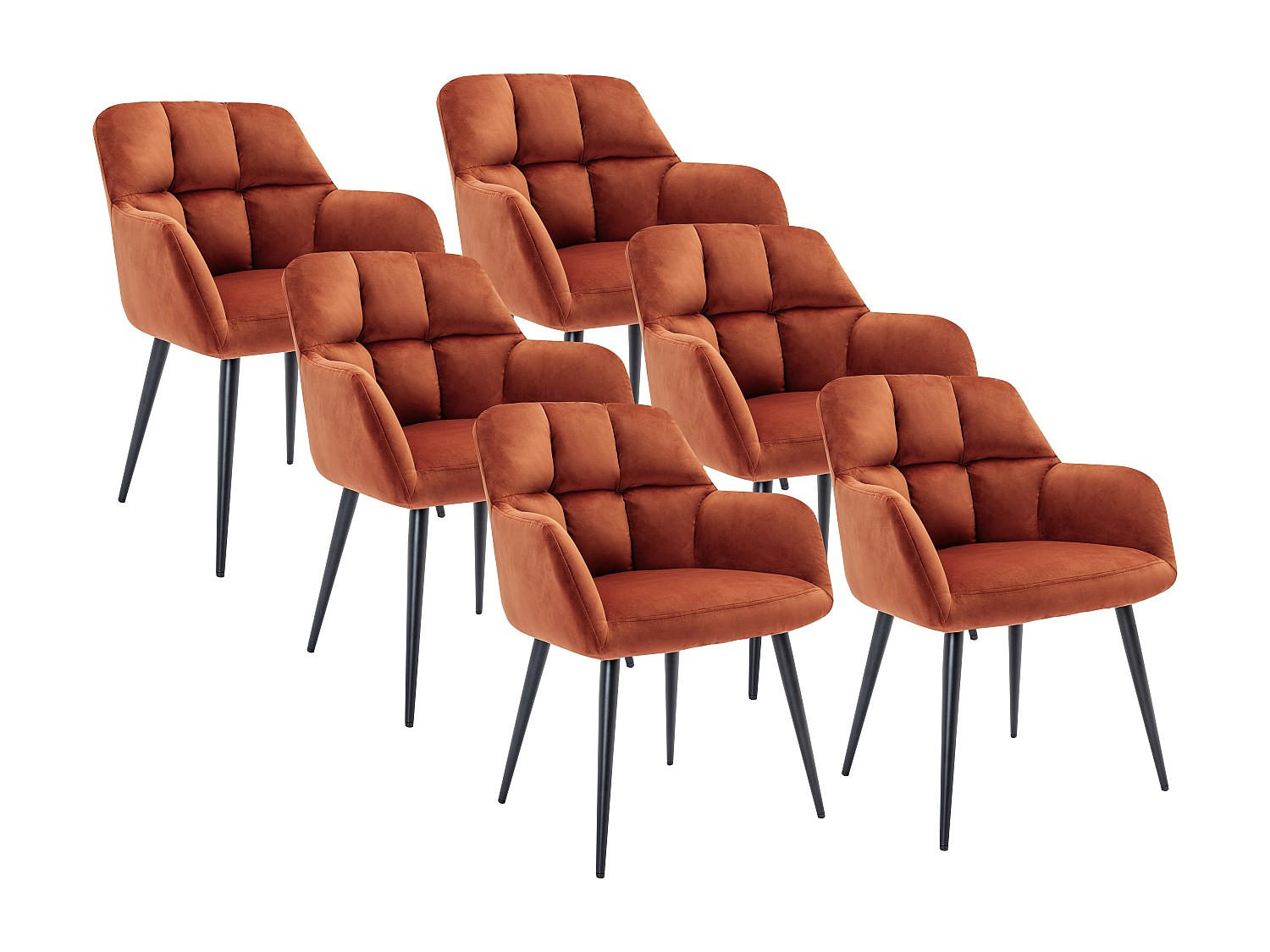 STUHL mit Armlehnen 6er-Set - Samt & Metall - Terracotta - PEGA - Braun, Textil (62/78/58.5cm) - Pascal Morabito