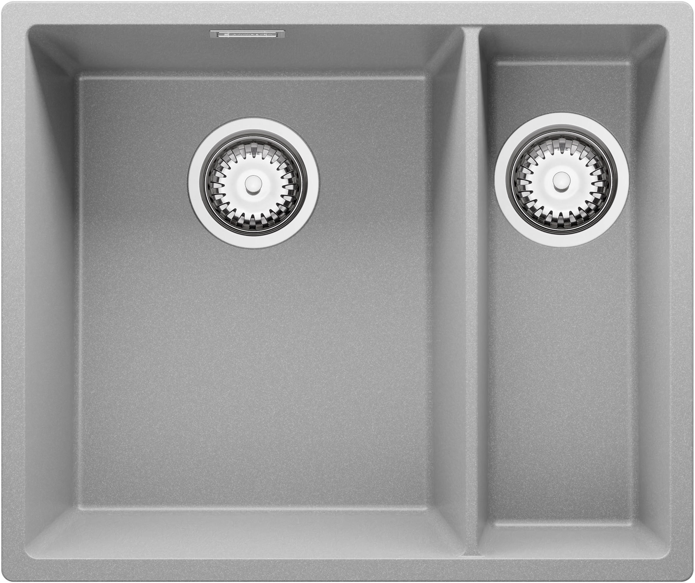 SPÜLBECKEN London Slim Duo, 2-er set Grau 56/47 cm 1,5 Becken + Ablauf-Set ab 60er Unterschrank - Chromfarben/Grau, Kunststoff (56/20/47cm) - Primagran