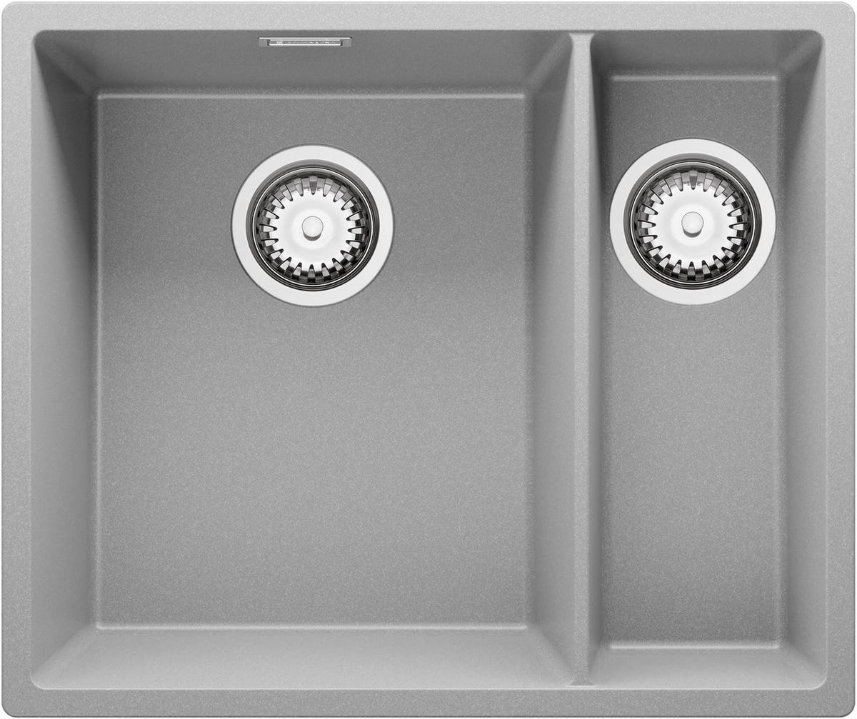 UNTERBAUSPÜLE GRANIT London Duo, 2-er set Grau 56/47 cm 1,5 Becken + Ablauf-Set ab 60er Unterschrank - Chromfarben/Grau, Kunststoff (56/20/47cm) - Primagran