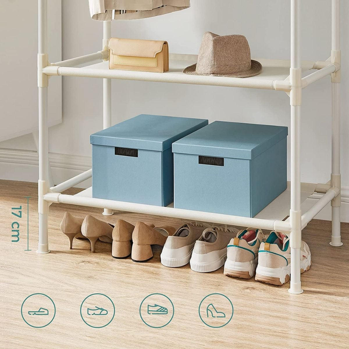 KLEIDERSCHRANK mit 2 Kleiderstangen und 2 Regalen Weiß - Weiß, Metall (47/176/114cm) - Calicosy