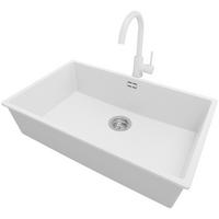 GRANITSPÜLE London Slim, 2-er set Weiß 76/47 cm 1 Becken + Küchenarmatur 32/20 cm + Ablauf-Set ab 80er Unterschrank - Chromfarben/Weiß, Kunststoff (76/20/47cm) - Primagran