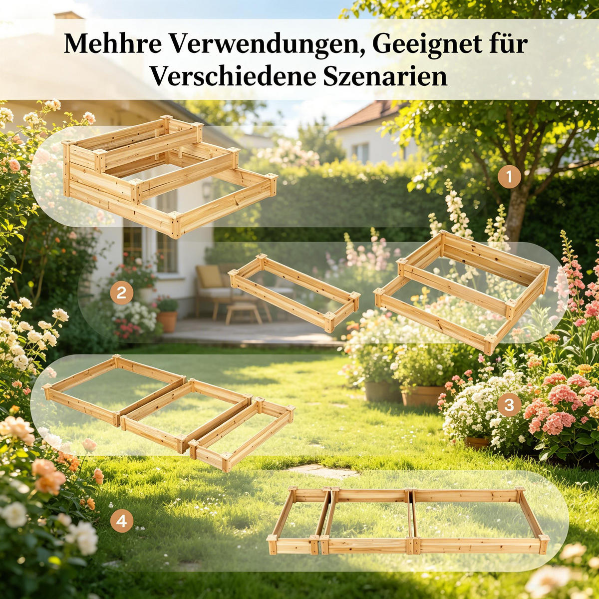HOCHBEET 92/92/13 cm Naturholzfarbe - Naturfarben, Holz/Metall (92/35/92cm) - Oxeza