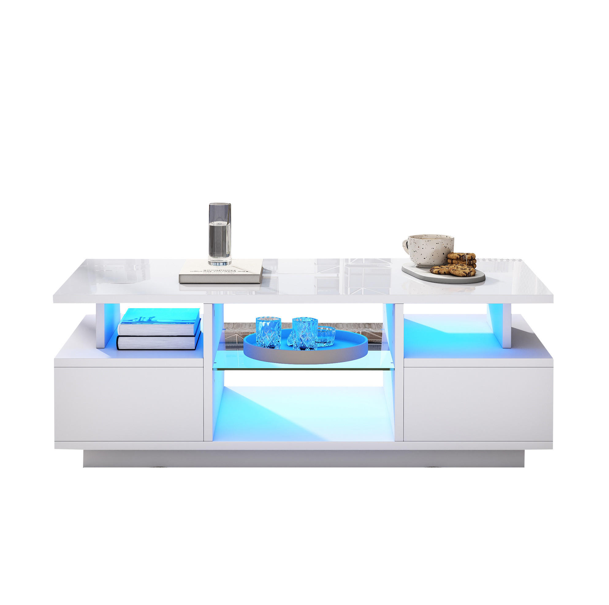COUCHTISCH mit LED 100 x 50 x 36 cm Weiß mit 2 Schubladen - Weiß, Holzwerkstoff (100/50/36cm) - Meubliv