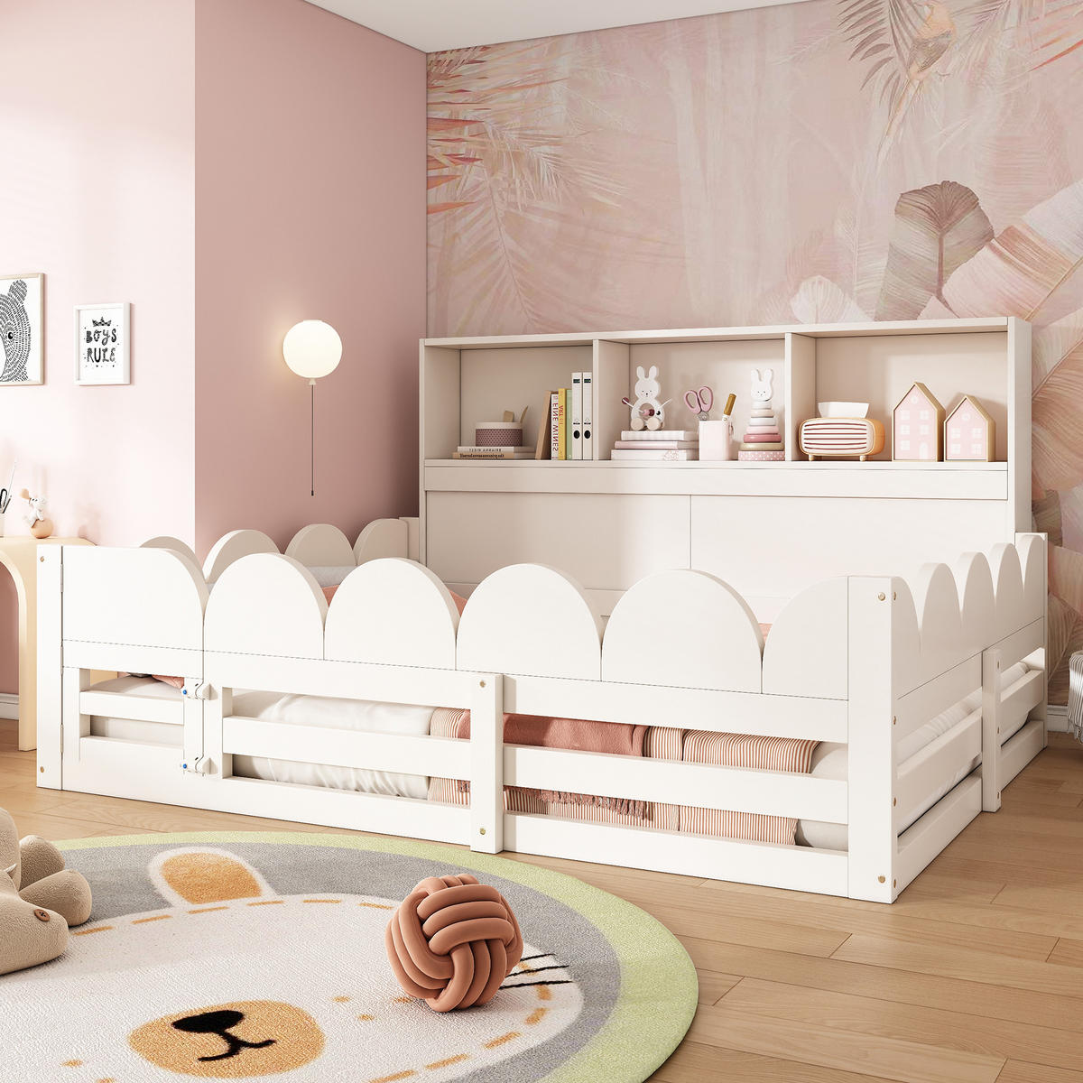 KINDERBETT 140/200 cm in Weiß mit Regal und Tür - Weiß, Holz/Holzwerkstoff (140/200cm) - WISHDOR