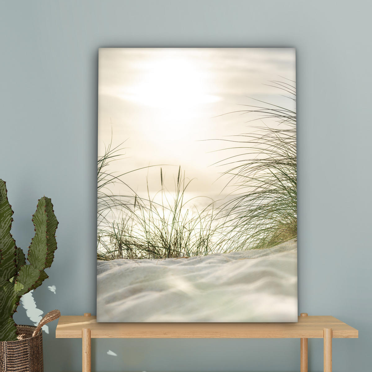 LEINWANDBILD Dünen mit Strandhafer in der Sonne des Nationalparks Schleswig-Holsteinisches Wattenmeer 60x80 cm - Creme, Textil (60/80cm) - MuchoWow