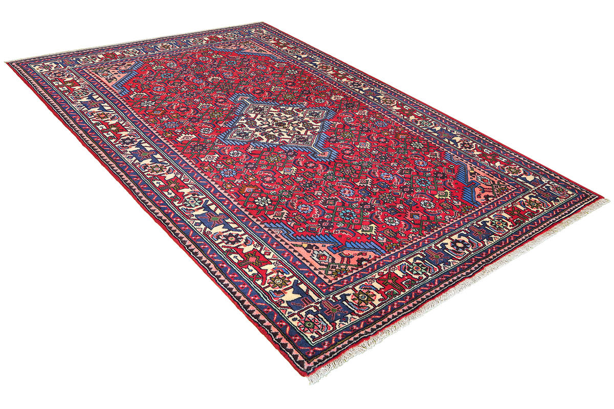 ORIENTTEPPICH handgeknüpft Assadabad Rot 207/133 cm Schurwolle - Rot, Textil (133/207cm) - Looma