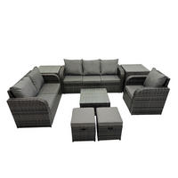 GARTENTISCHGRUPPE Polyrattan Dunkelgrau 8-teilige - Dunkelgrau/Grau, Glas/Kunststoff - Fimous