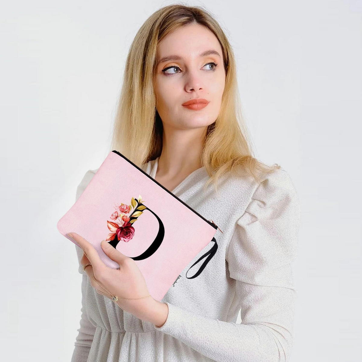 KOSMETIKTASCHE mit Initialen D, Pink - Rosa, Textil (20/1/25cm)
