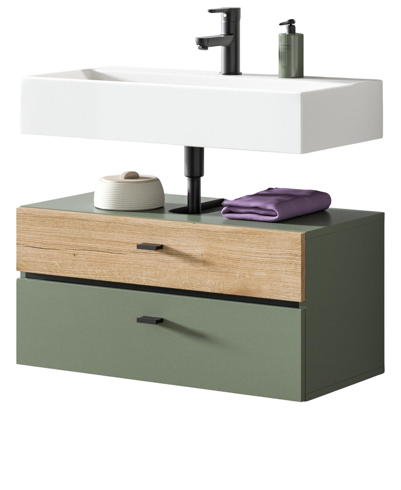 WASCHBECKENUNTERSCHRANK grün, Eiche Evoke 75 cm, Badschrank hängend - Eichefarben/Grün, Holzwerkstoff/Kunststoff (75/35/35cm) - Inn.Furn