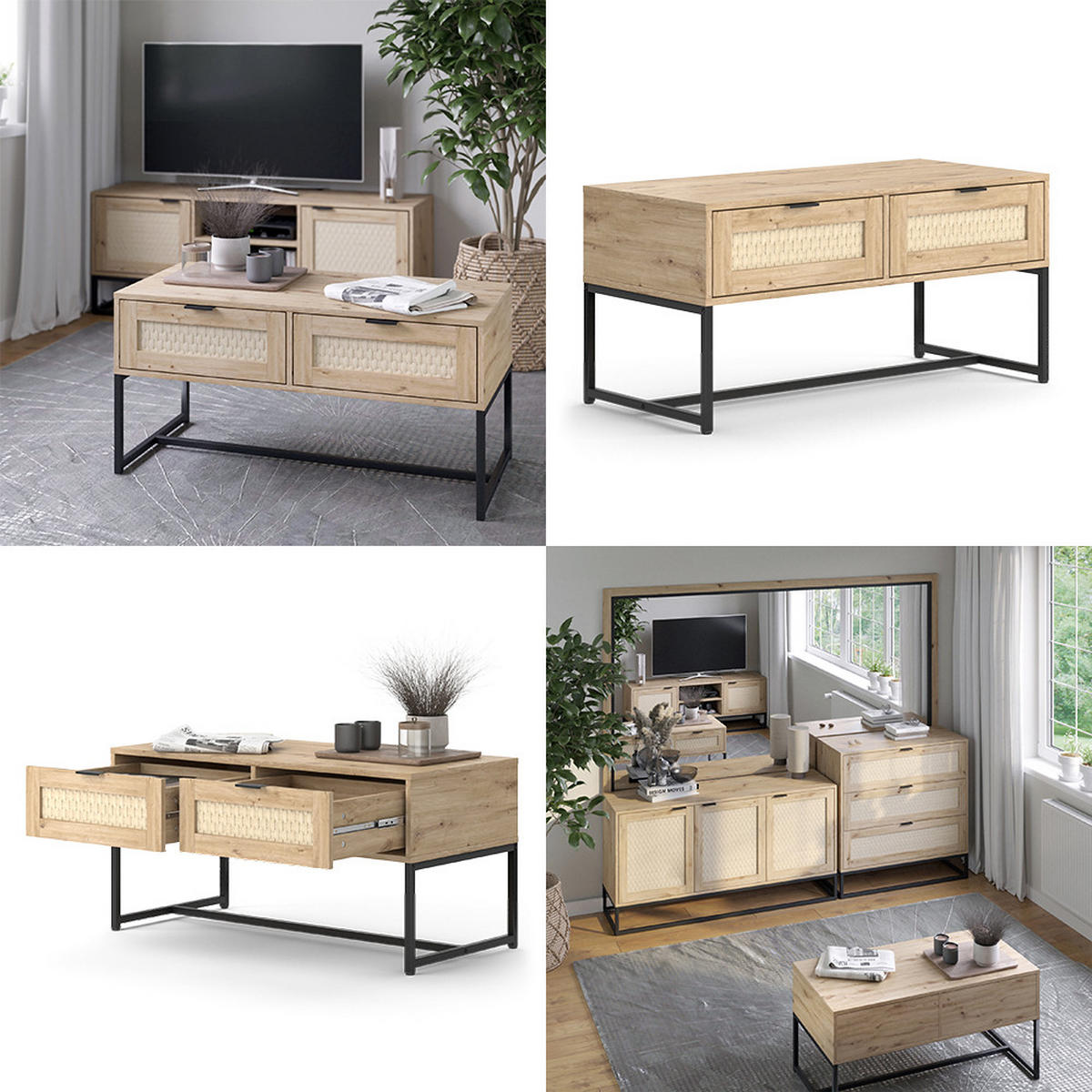 WOHNZIMMERTISCH Natal Sonoma 100 x 48 cm mit zwei Schubladen - Sonoma Eiche, Holzwerkstoff (48/100/49.5cm) - Vicco