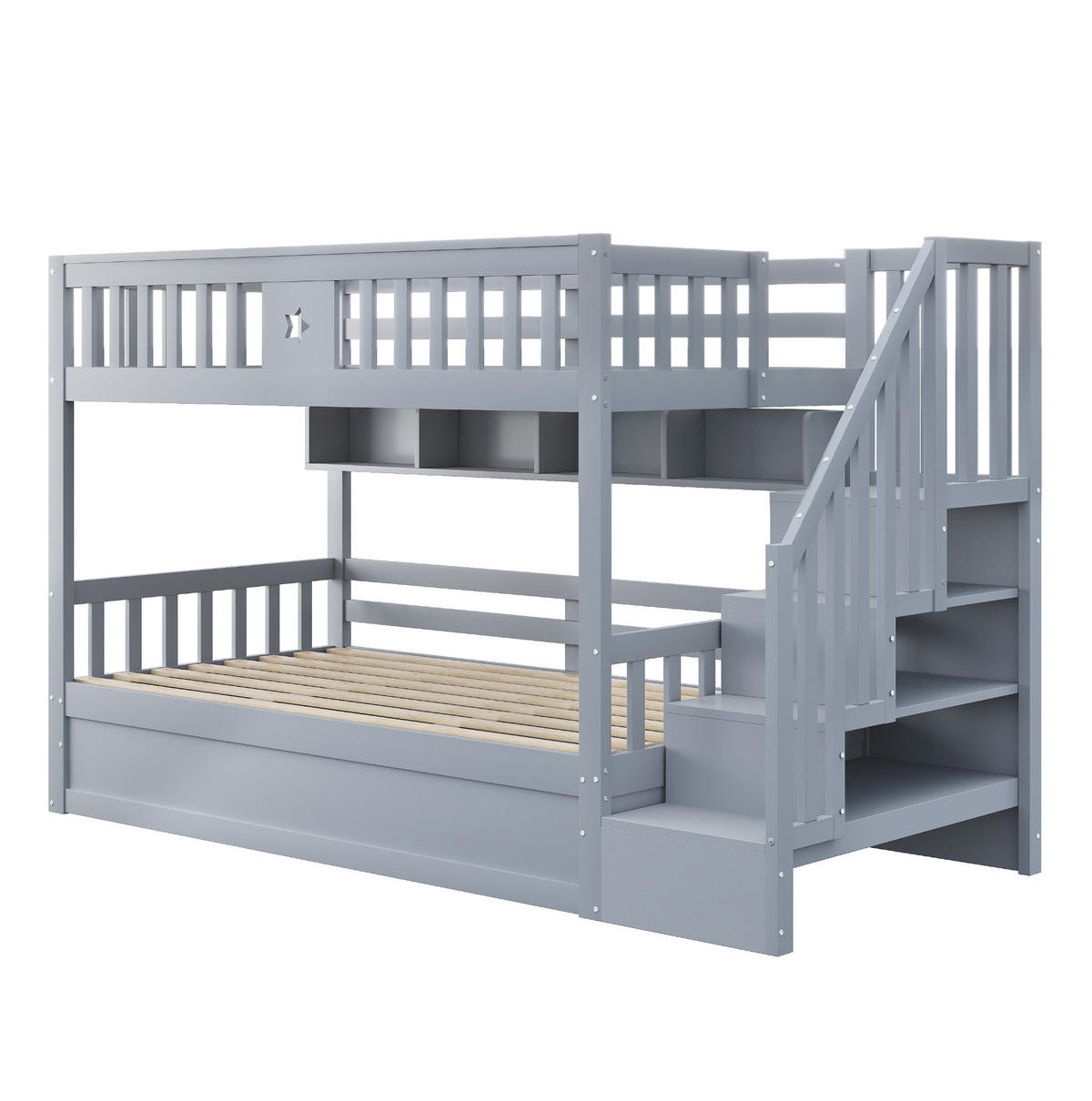 ETAGENBETT 90/200 cm grau aus Holz mit Hydraulikbett - Grau, Holzwerkstoff (90/200cm) - OKWISH