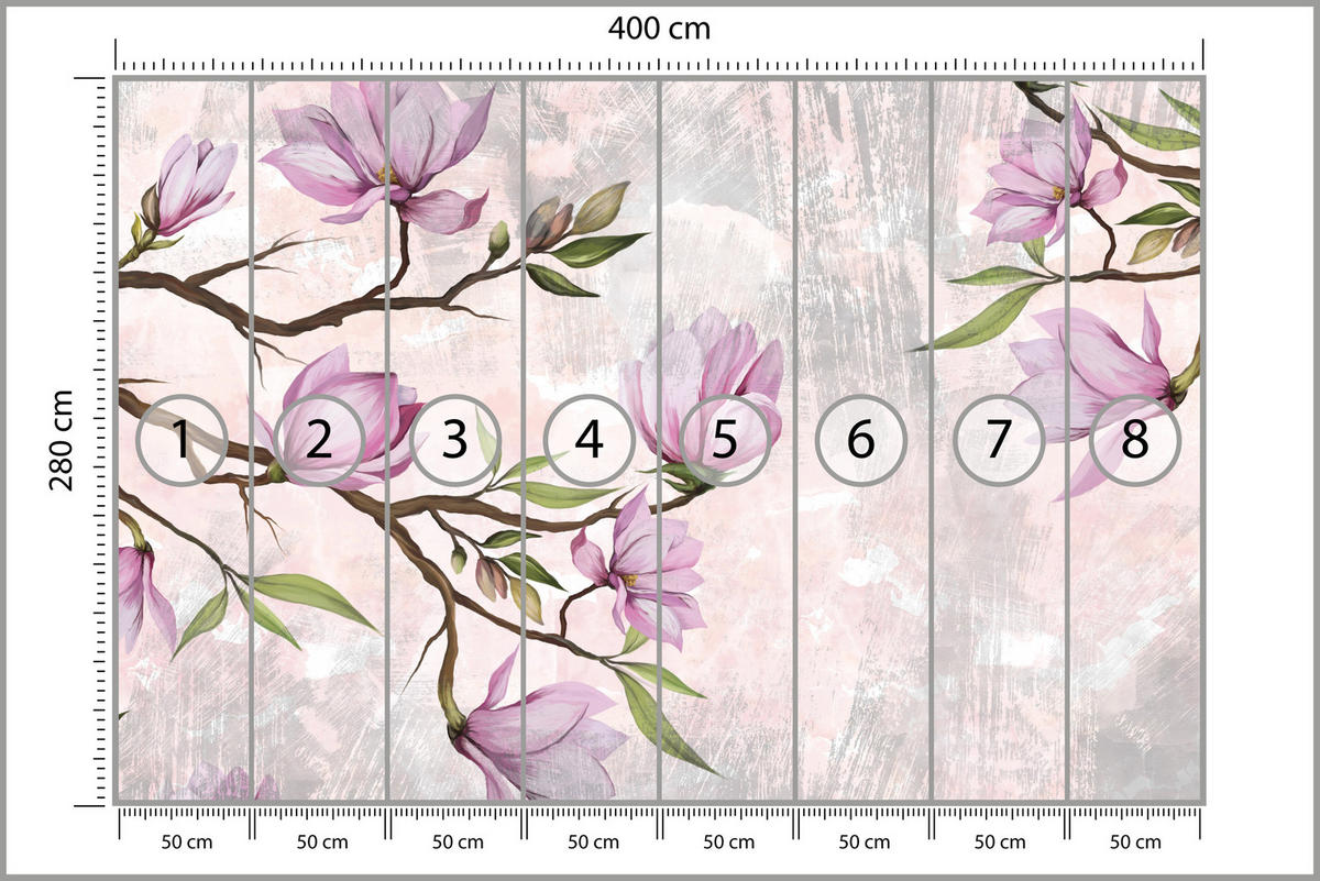 FOTOTAPETE für Schlafzimmer Rosa Magnolienblüten Botanisch 400x280 - Beige/Violett, Papier (400/280cm) - Muralo