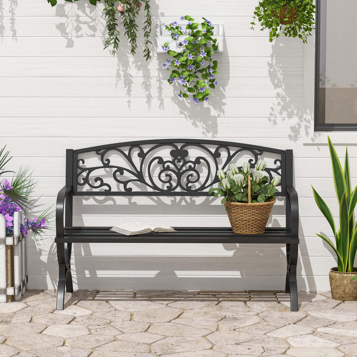 GARTENBANK DE-17748 Schwarz - Schwarz, Metall (127/85/60cm) - ComfortXL