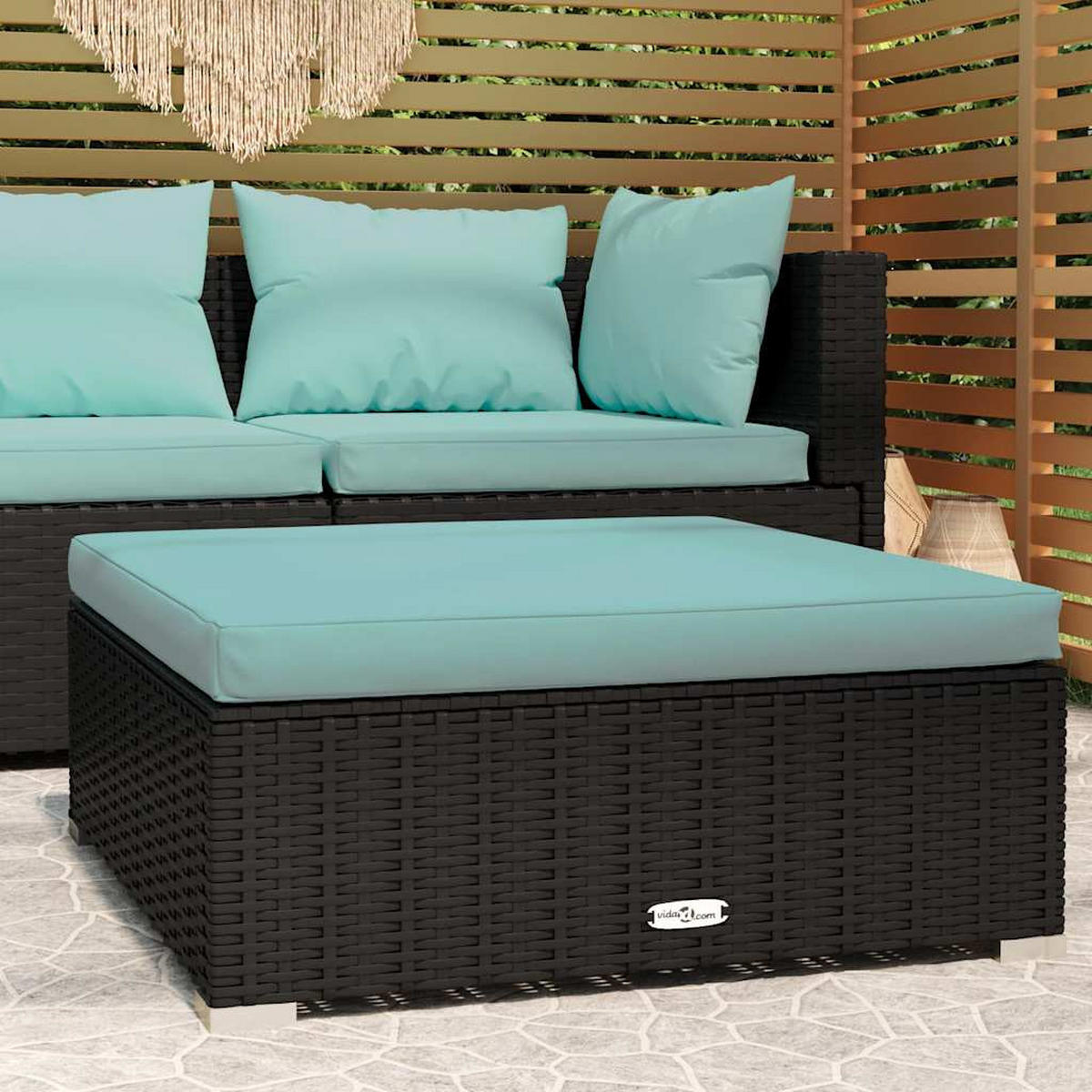 GARTEN-FUSSHOCKER Mit Kissen Schwarz 70/70/30 Cm Poly Rattan - Schwarz, Kunststoff (70/30/70cm) - vidaXL