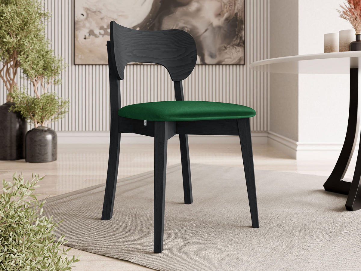 WOHNZIMMER STUHL KT64, Holzfarbe: Schwarz - Schwarz/Grün, Holz/Textil (48/80/51cm) - MIRJAN24