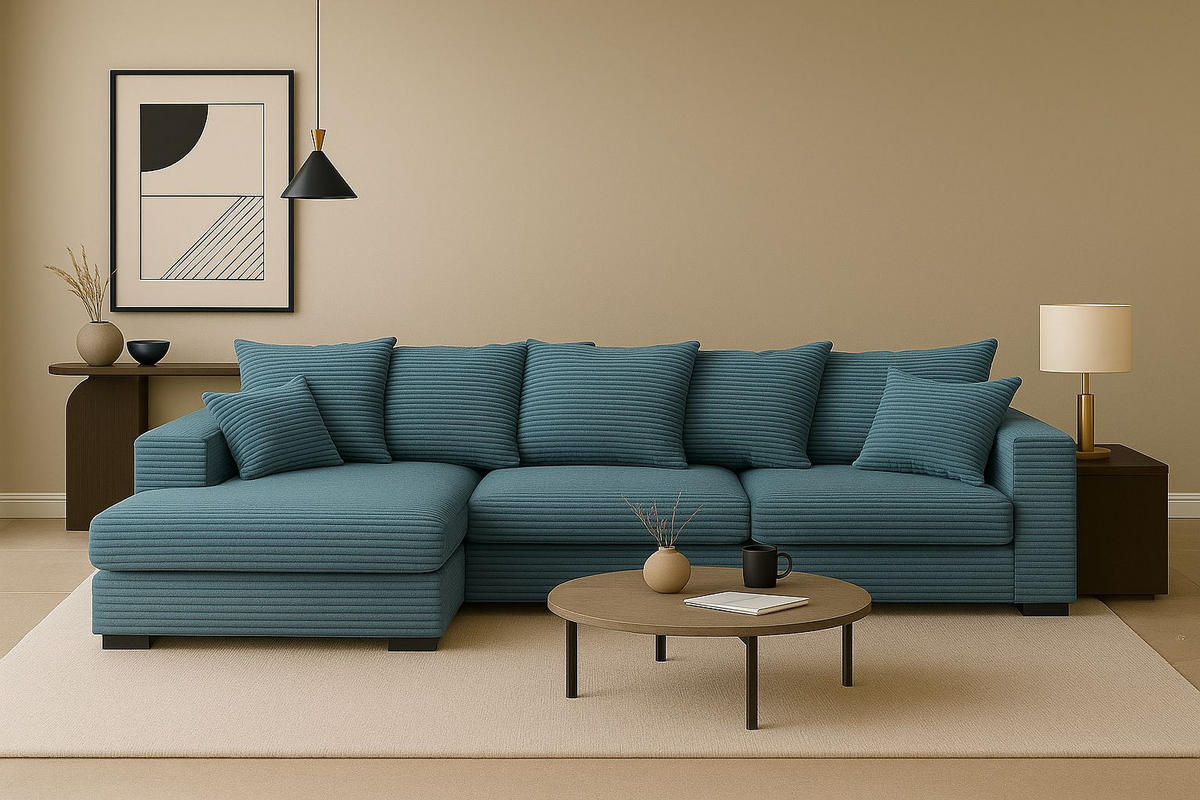 ECKSOFA Mit Schlaffunktion Und Bettkasten Couch L-form Gabon Stoff Zoom Hellblau Links - Hellblau, Holz (155/285cm) - Kaiser Möbel