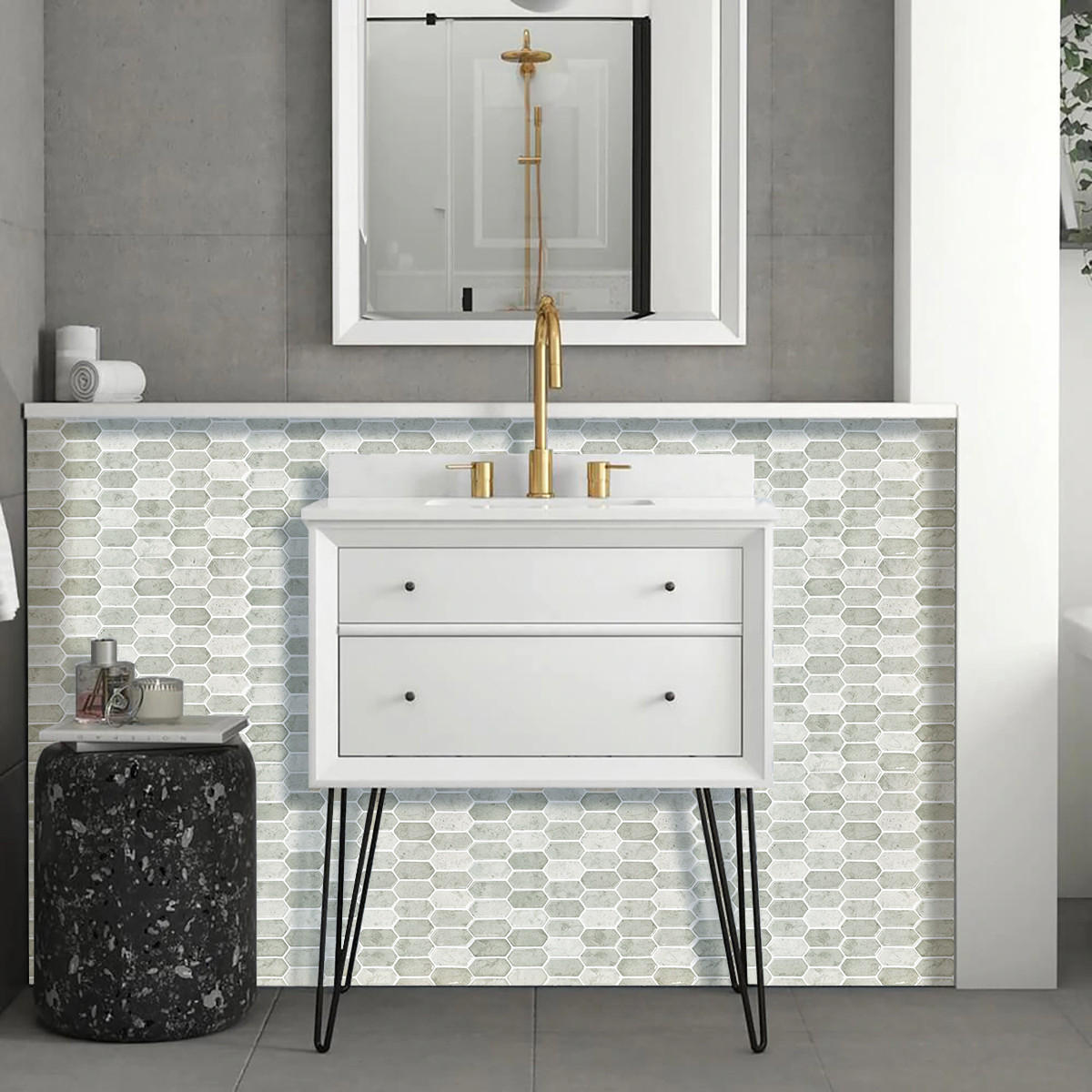 FLIESENAUFKLEBER 1 Stück 30,5 x 30,5 cm Selbstklebende Fliesen - Pera Beige - Ecru/Beige, Kunststoff (30.5/0.12/30.5cm) - Mazovia