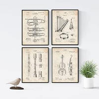 POSTER Set mit 4 Jahrgang Orchester Instrumenten Patenten A4 Schwarzer Rahmen - Schwarz, Papier (29.7/3cm) - Nacnic