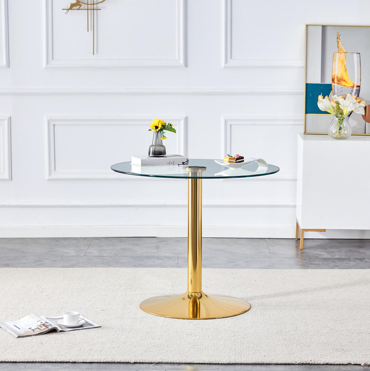 BARTISCH 85/85/76 cm mit Glasplatte und Metallgestell in Gold - Goldfarben, Holzwerkstoff (85/85/76cm) - BEAOK