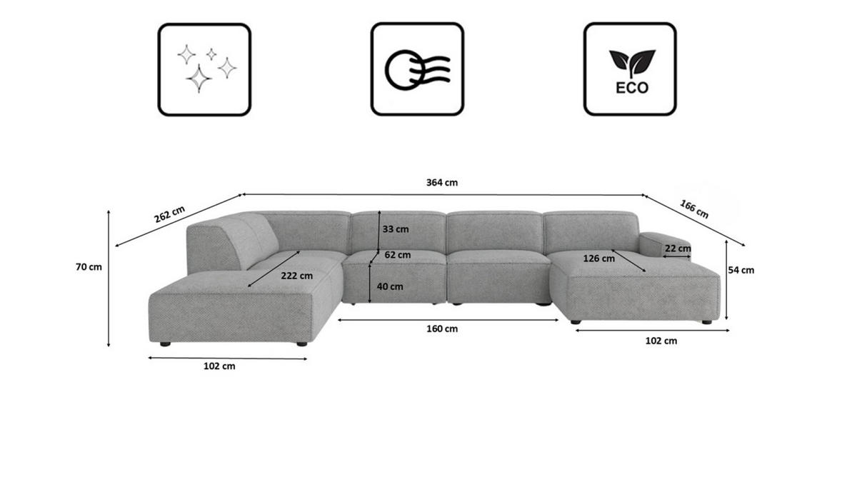 ECKSOFA Cursal V, Stoff Artico, Cement, Links - Grau, Holz (364/262cm) - Kaiser Möbel