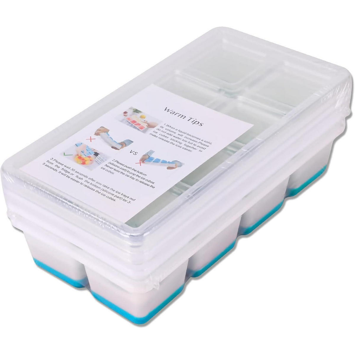 EISWÜRFELFORMEN 3er-Pack mit Deckel Blau 4,5 cm - Blau, Kunststoff (10.9/4.1/21.1cm)