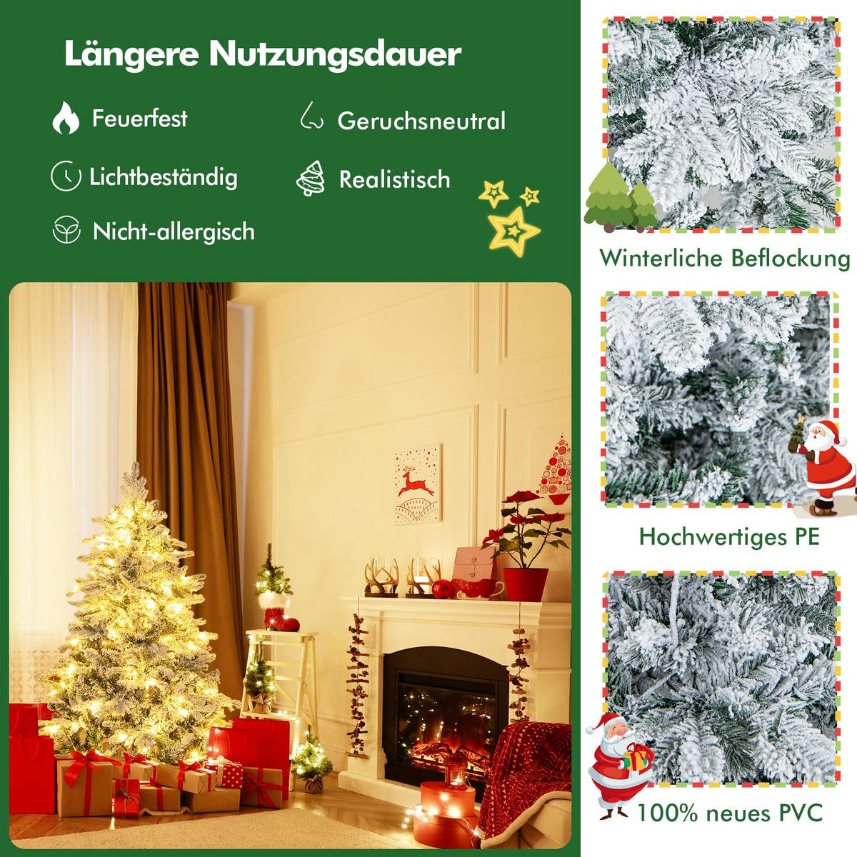 WEIHNACHTSBAUM mit 120 warmweißen LED-Lichtern 135 cm weiß - Weiß, Metall (135cm) - COSTWAY